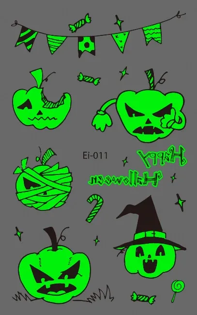 5 Pumpkins glow in the dark Halloween temporary tattoo