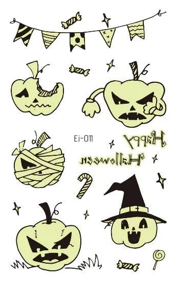 5 Pumpkins  glow in the dark Halloween temporary tattoo