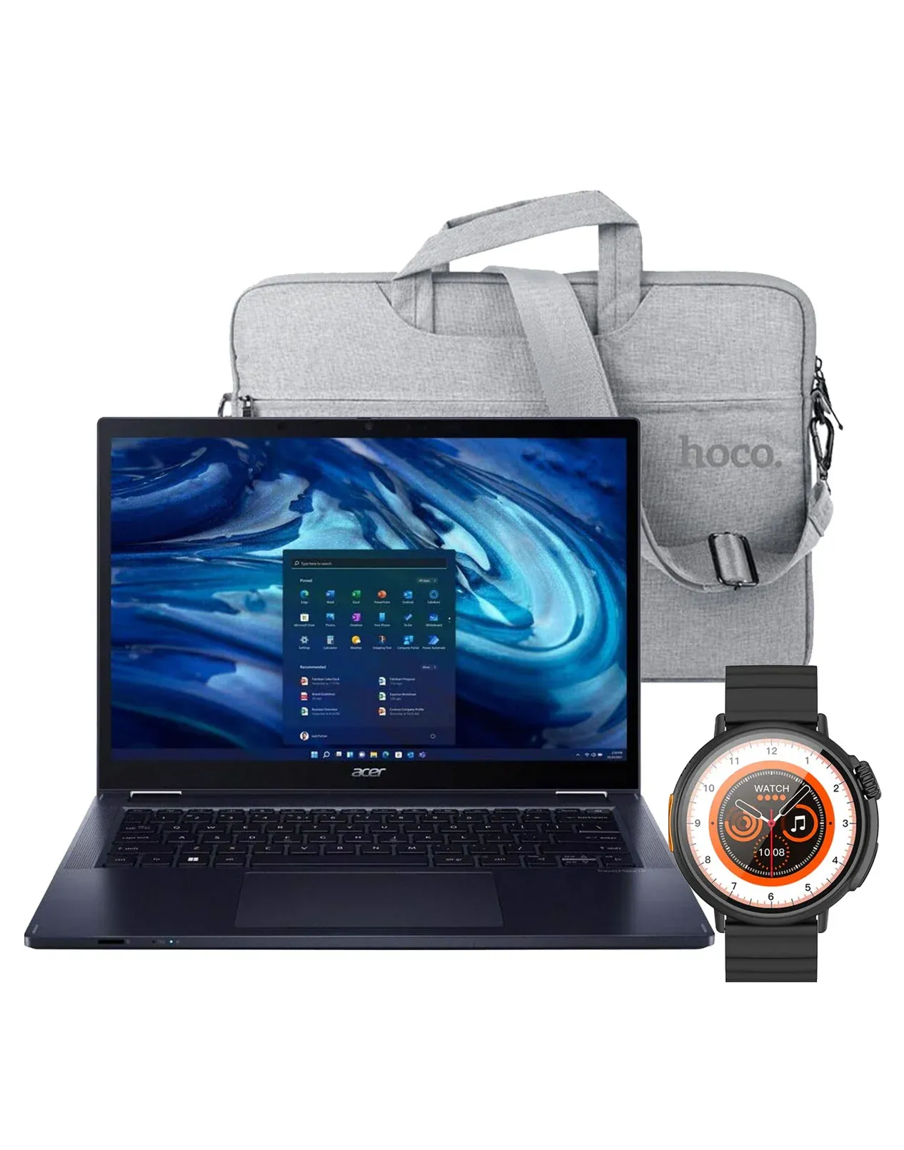 Acer Travel Mate P4 14-inch i5 11th Gen 8GB 256GB @2.40GHz Windows 11 Pro 2 in 1 Touch Screen Laptop (Good Pre-Owned) + Smart Watch (Y18) + Laptop Bag (Bundle Deal)
