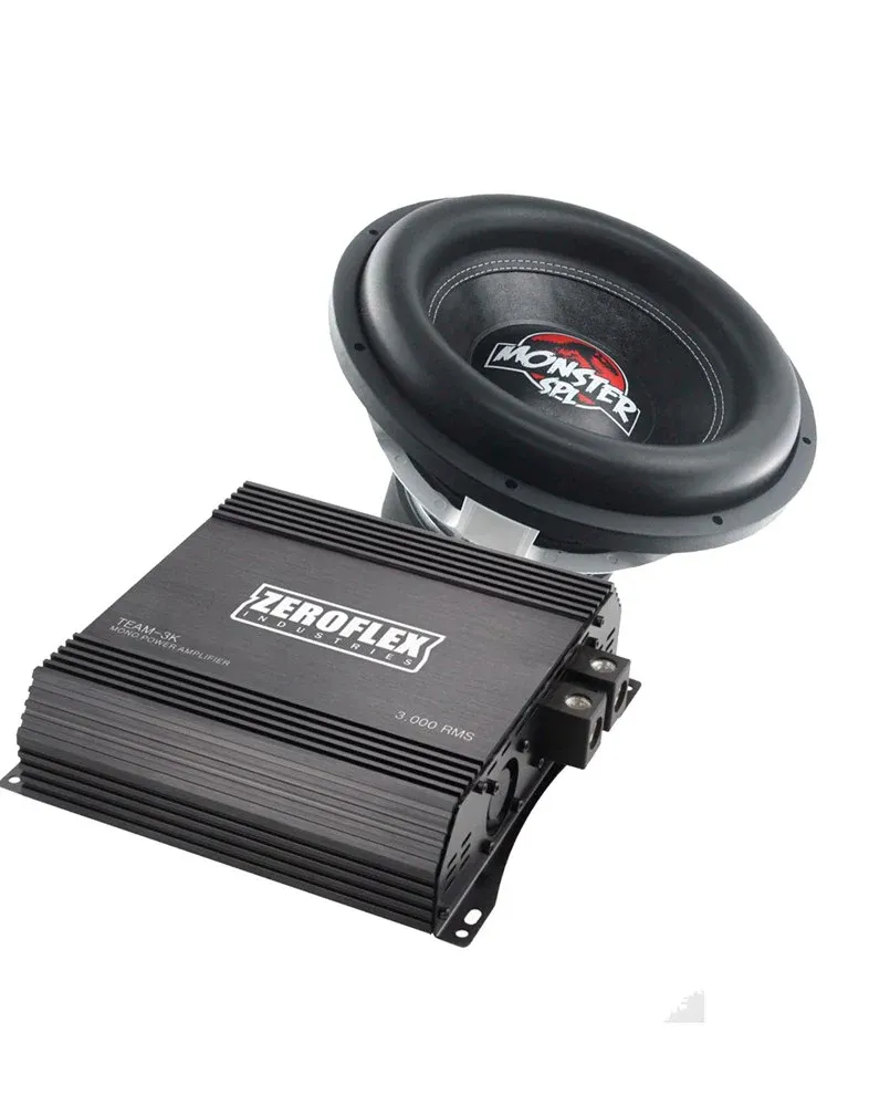 Zeroflex TREX151 15-inch Monster 1650RMS SPL DVC 1 Ohm Car Subwoofer + Zeroflex Team -3K 1 X 300RMS Mono Amplifier With Bass Controller (Bundle Deal)