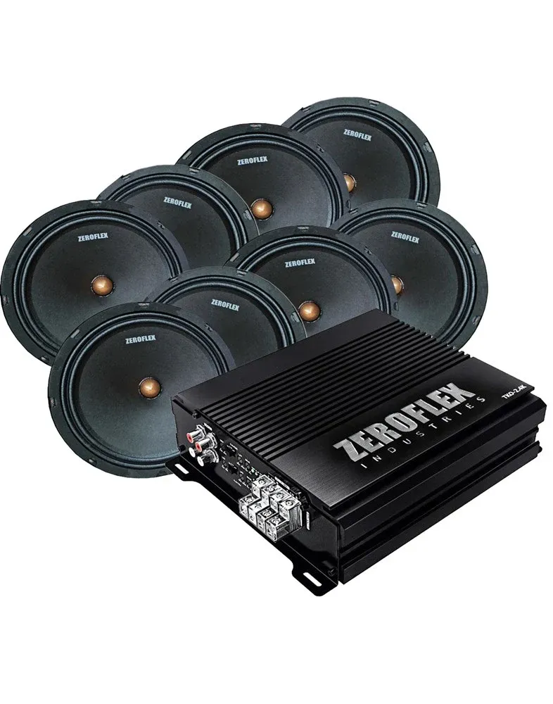 Zeroflex Speakers TKO-W10.0 10" Car Midbass Drivers 180RMS (4 Pairs) + Zeroflex TKO-2.4K 4 Channel Car Amplifier 2000RMS X1 (Bundle Deal)