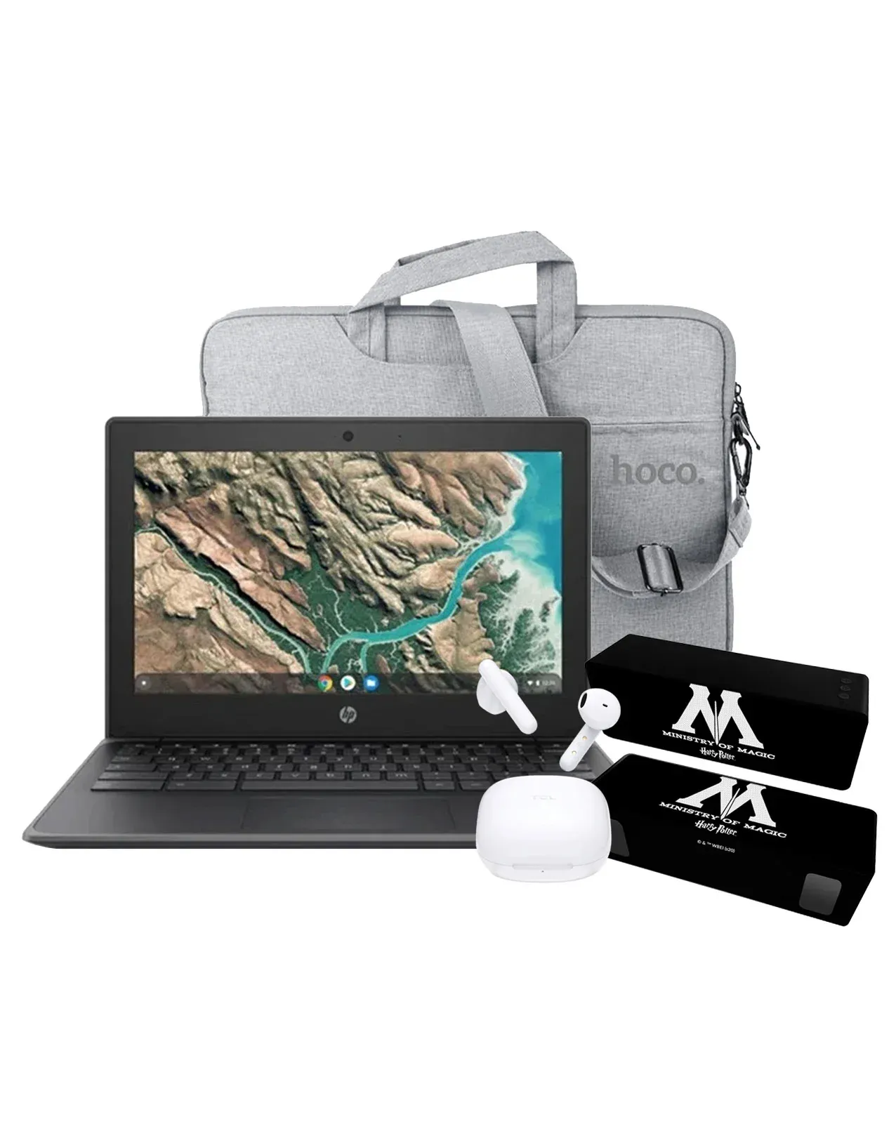HP 11 G8EE (2020) 11.6-inch N4020 4GB 32GB Chromebook (Good Pre-Owned) + Hoco Laptop Bag 14-inch + Harry Potter Portable Wireless Speaker 014 DC + TCL S150 Wireless Earbuds (Bundle Deal)