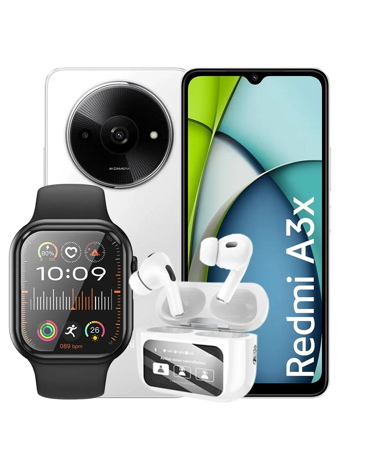 Xiaomi Redmi A3X (2024) 3GB 64GB 4G Dual Sim Smart Phone (Brand New) + Hoco Smart Sports Watch (Y15) + Hoco Earbud ANC Noise Cancelling (EW72) (Bundle Deal)