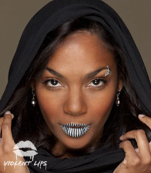 Black & White Stripes Violent Lips