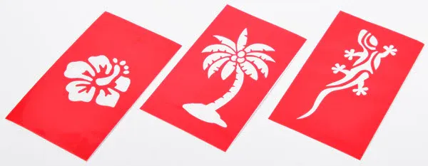 3 Stencils For Tattoo Spray: Gecko, Hibiscus & Palm Tree