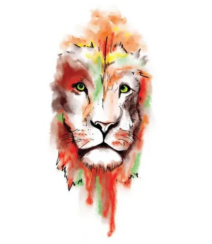 Watercolor Lion Face Sleeve Temporary Tattoo